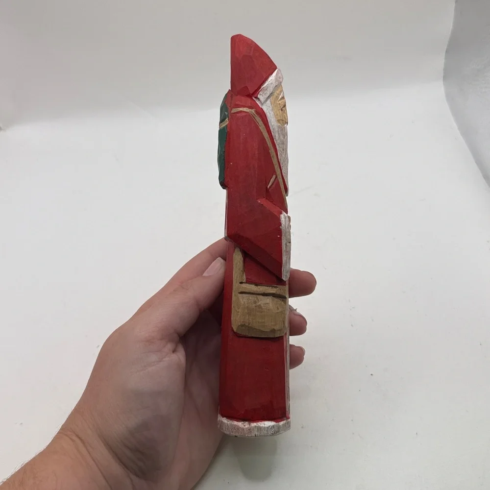 Vintage Carved Painted Wooden Santa Claus Figurine Decor Collectible Folk Art